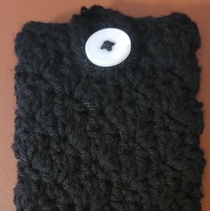Black Knitted Headband with Button